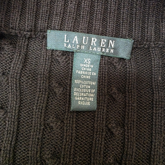 Lauren Ralph Lauren XS Black Cable Knit Full Zip Sweater Gold Zipper RLL Logo - Picture 4 of 7